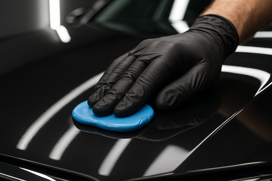 Processo di decontaminazione auto con clay bar su carrozzeria