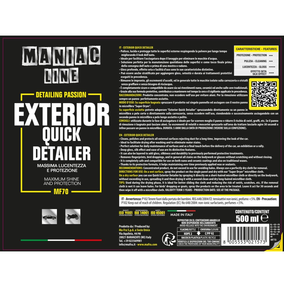 Exterior Quick Detailer - Maniac Line For Car Detailing