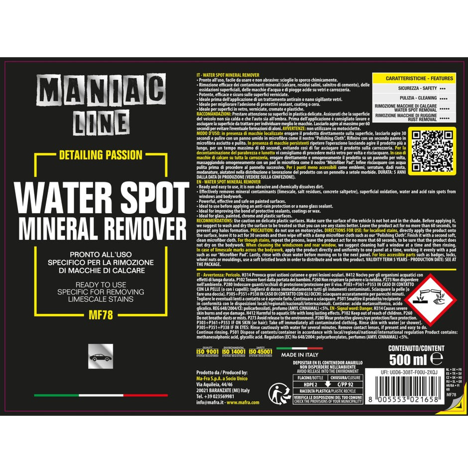 Water Spot Mineral Remover - Maniac Line For Car Detailing