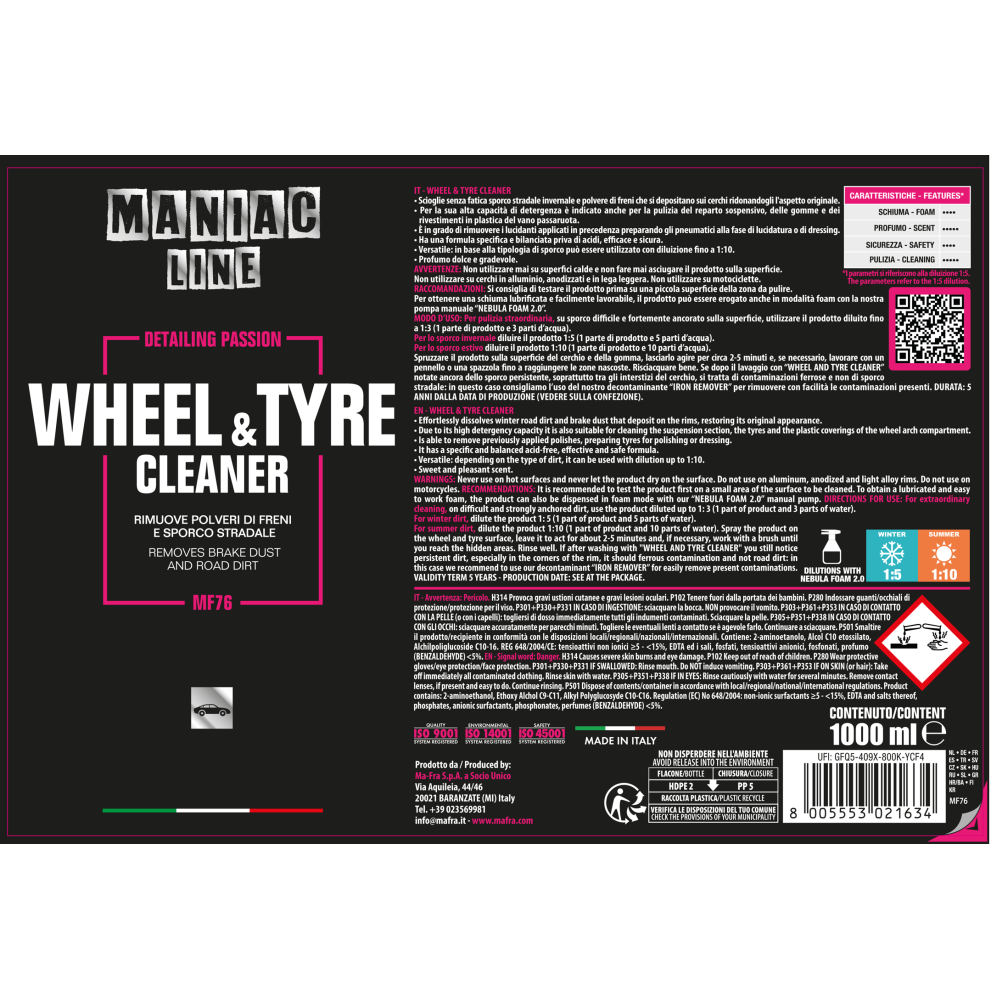Wheel & Tyre Cleaner - Maniac Line For Car Detailing
