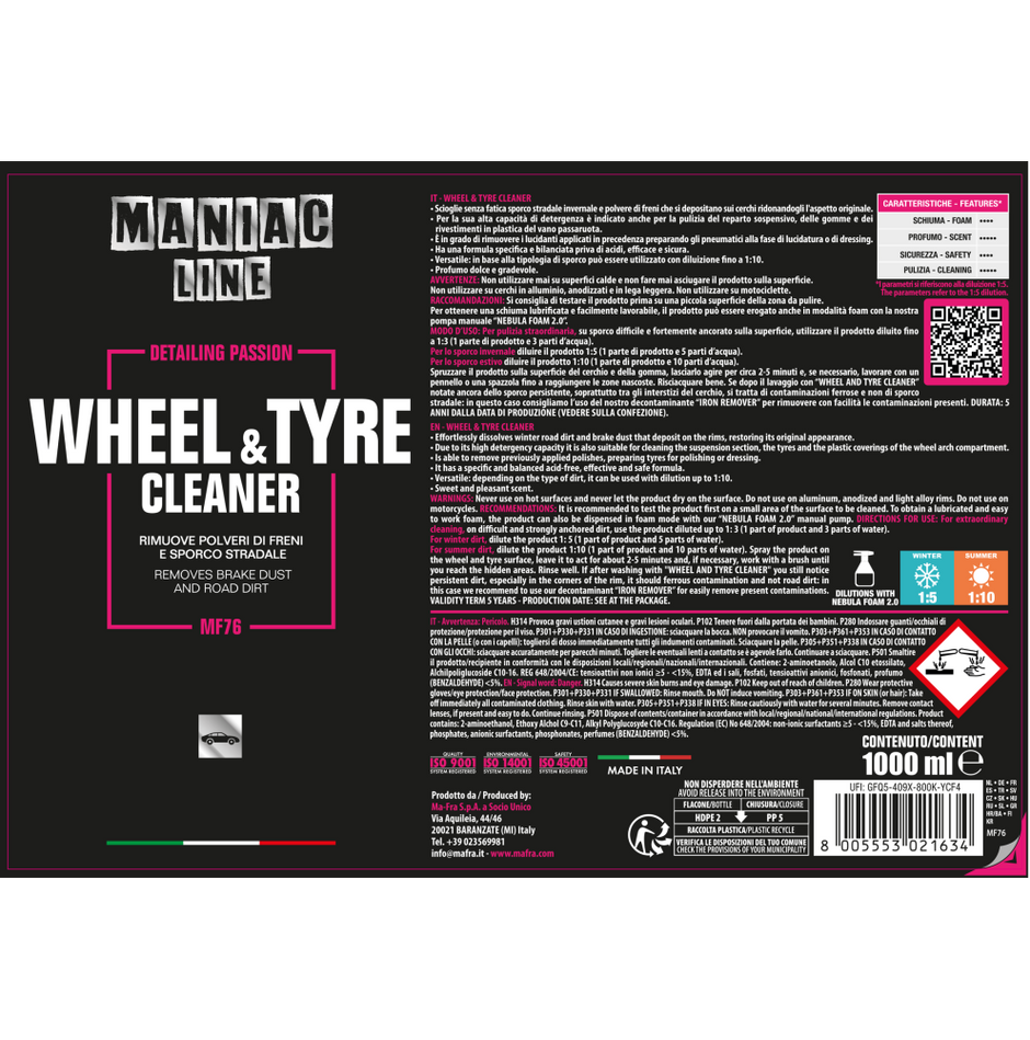 Wheel & Tyre Cleaner - Maniac Line For Car Detailing